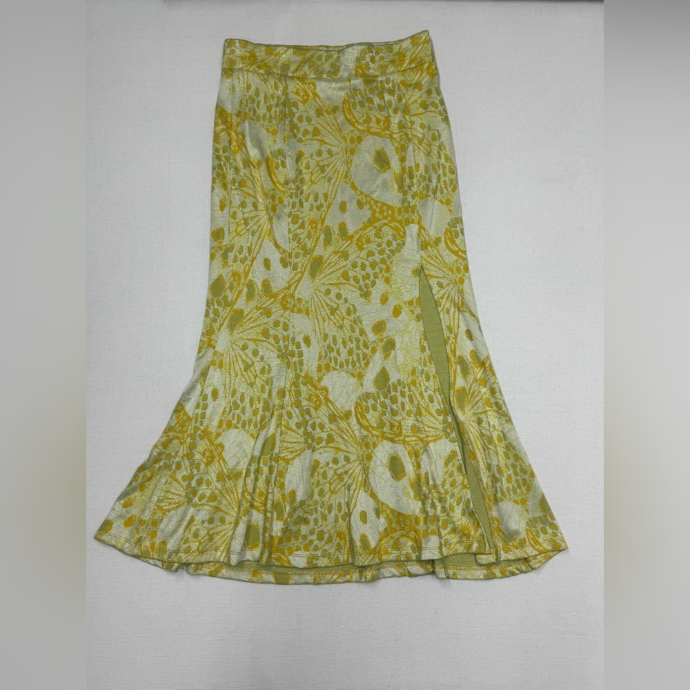 Vintage Free People Oblique Y2K Bias Cut Midi Skirt Abstract Print